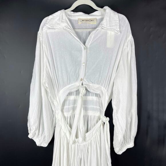 Jen's Pirate Booty Foreigner Dress White Cotton Tie Front Maxi Long Sleeve Sz XS - Picture 3 of 11